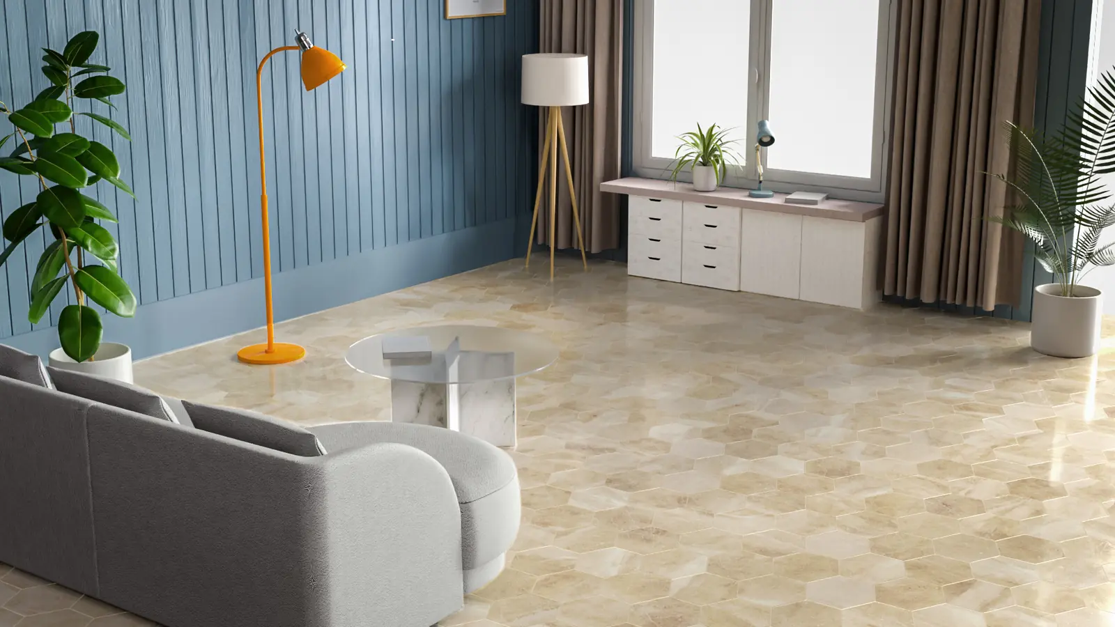 Luxury Beige Marble Hexagon Tile PBR texture screenshot 1