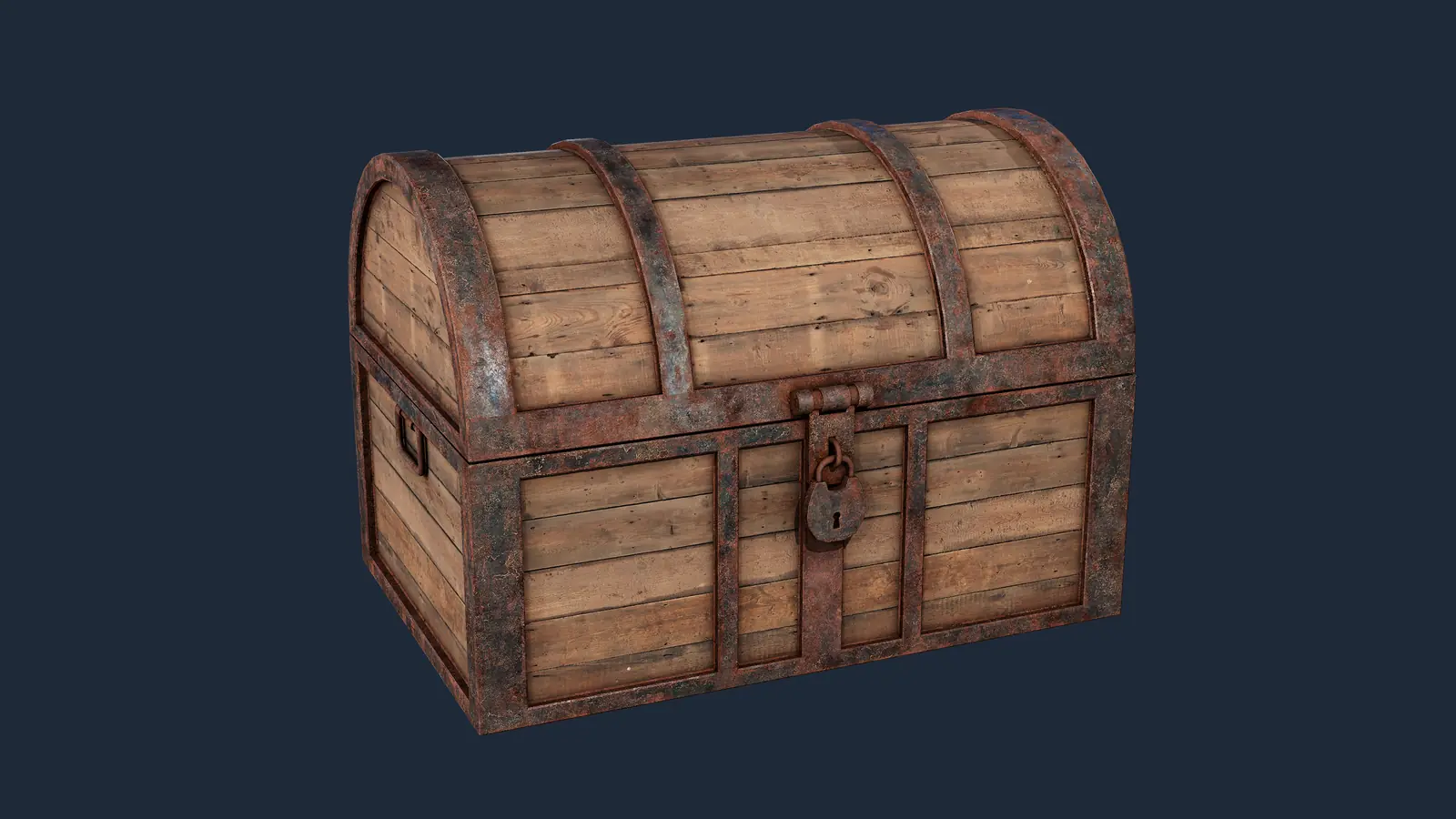 Cofre del tesoro medieval de madera 3D model screenshot 1