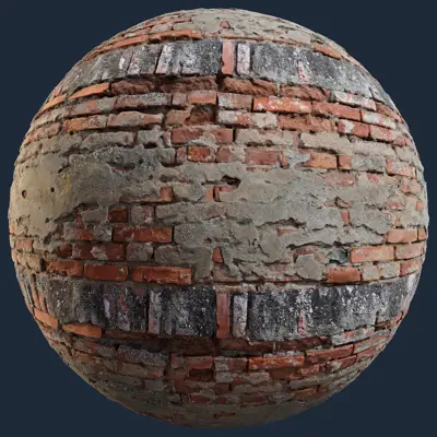 Old Damaged Brick Wall PBR Texture
