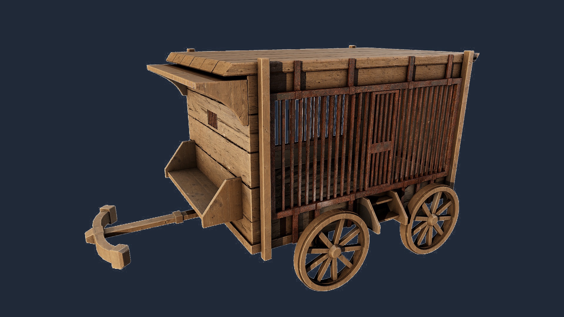 Gefangenentransportwagen aus Holz 3D model screenshot 1