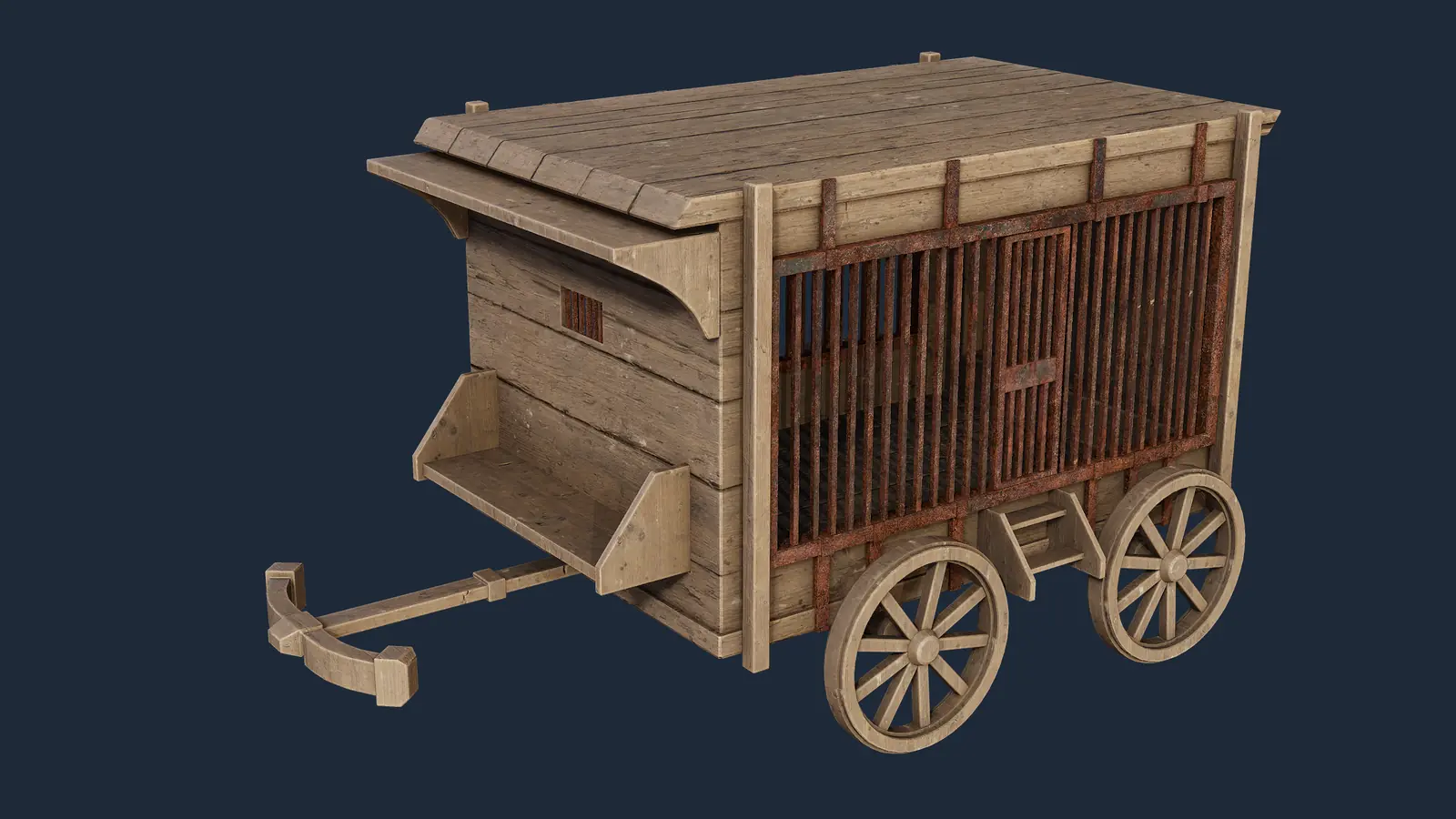 Gefangenentransportwagen aus Holz 3D model screenshot 1
