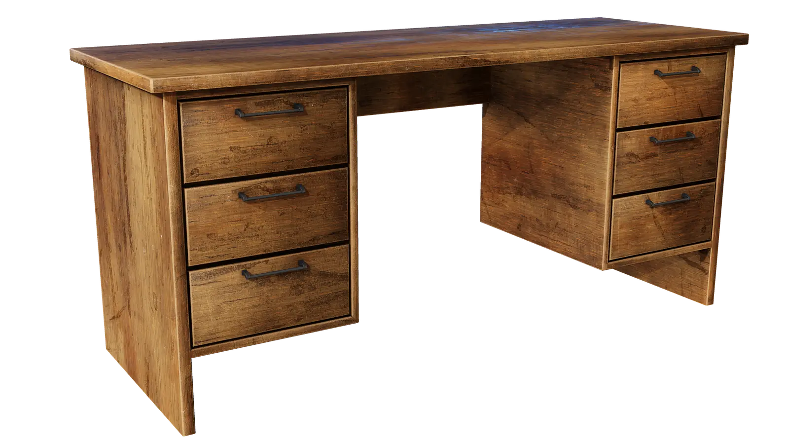 Wooden Desk with Drawers 3D model screenshot 1