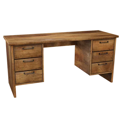 Wooden Desk with Drawers 3D Model