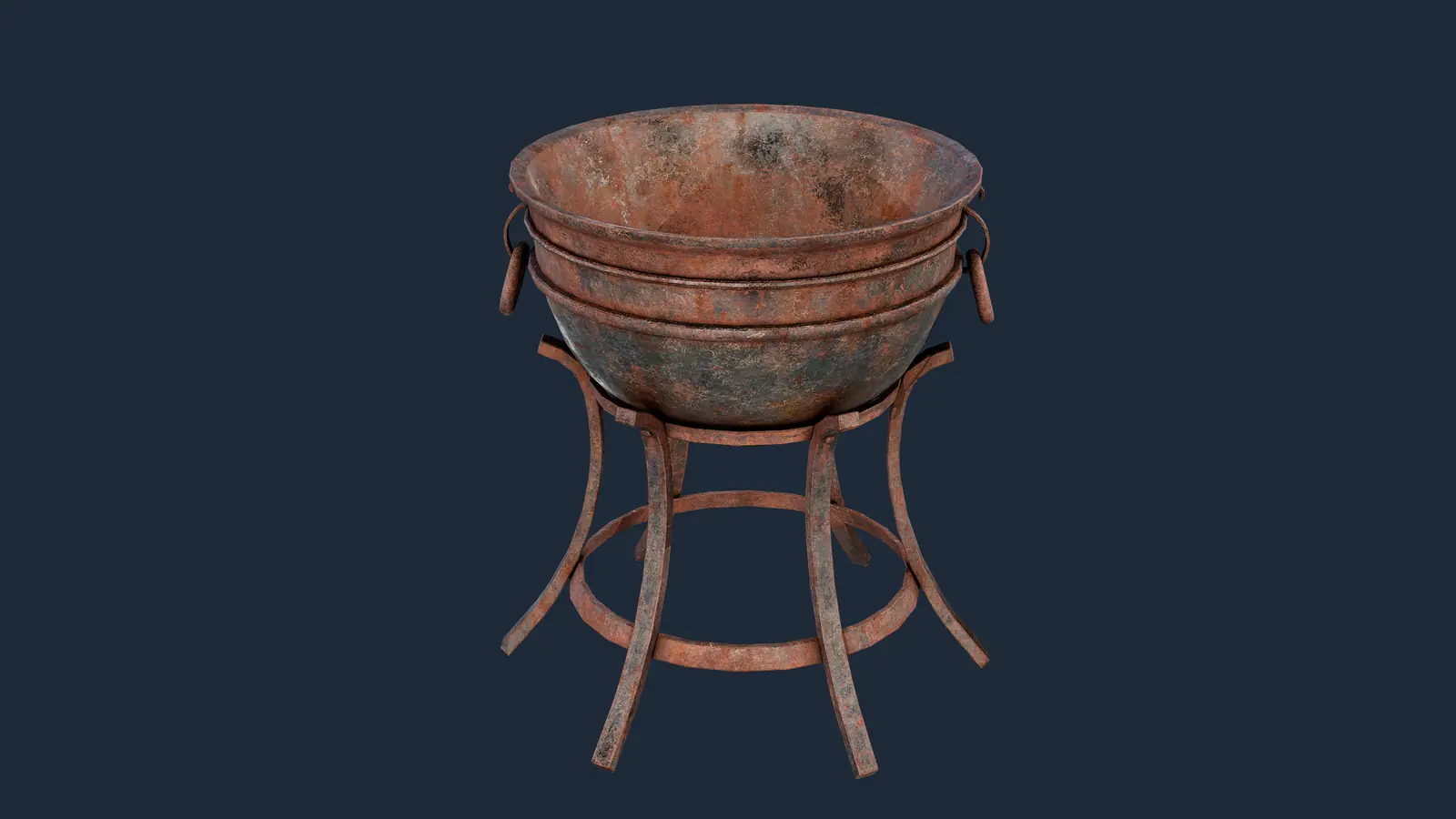 Caldero medieval oxidado sobre hierro. 3D model screenshot 1