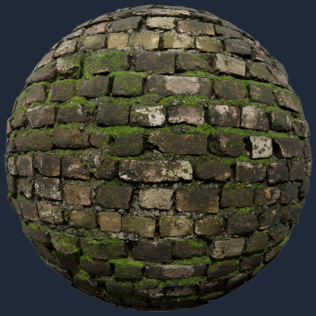 Brick PBR Texture – Moss Covered Brick Wall | Free CC0 PBR