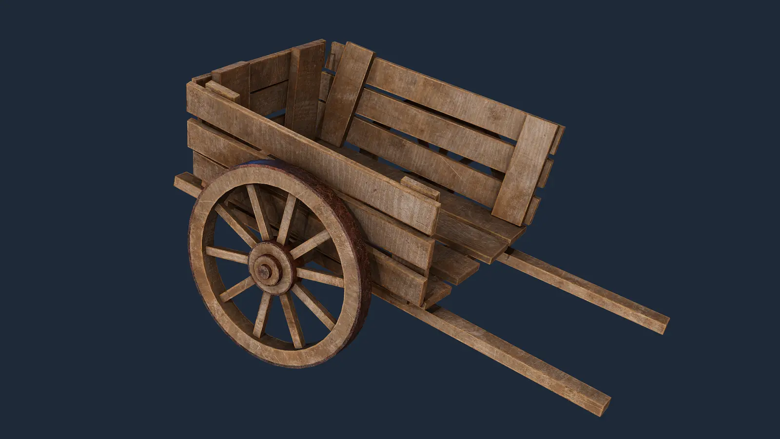 Mittelalterlicher hölzerner Bauernwagen 3D model screenshot 1