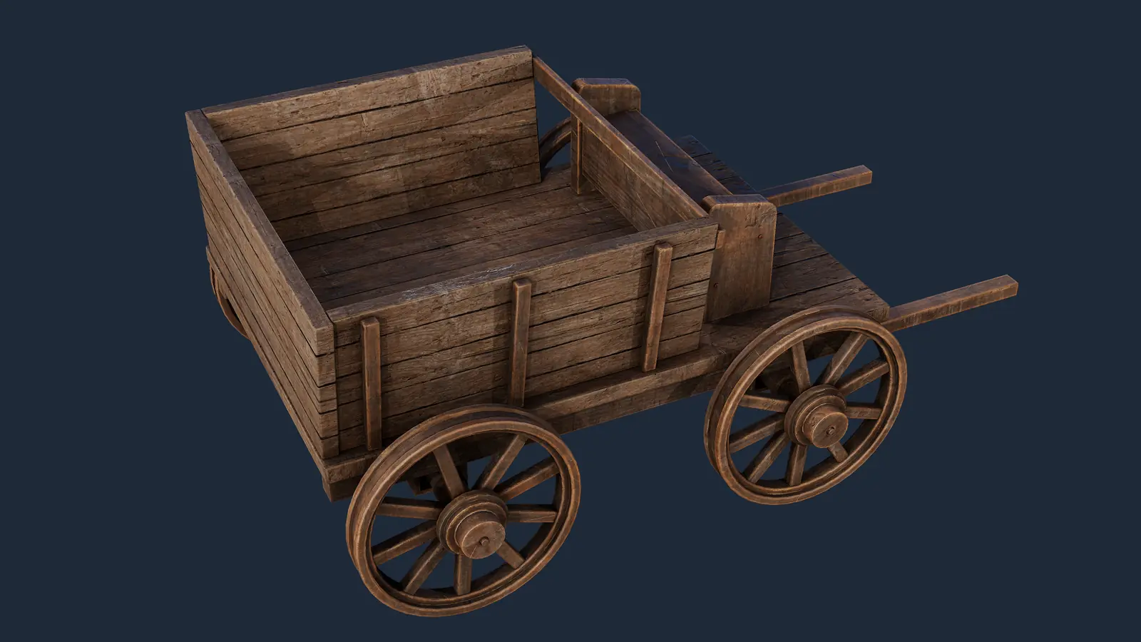 Carro de madera para granja 3D model screenshot 1