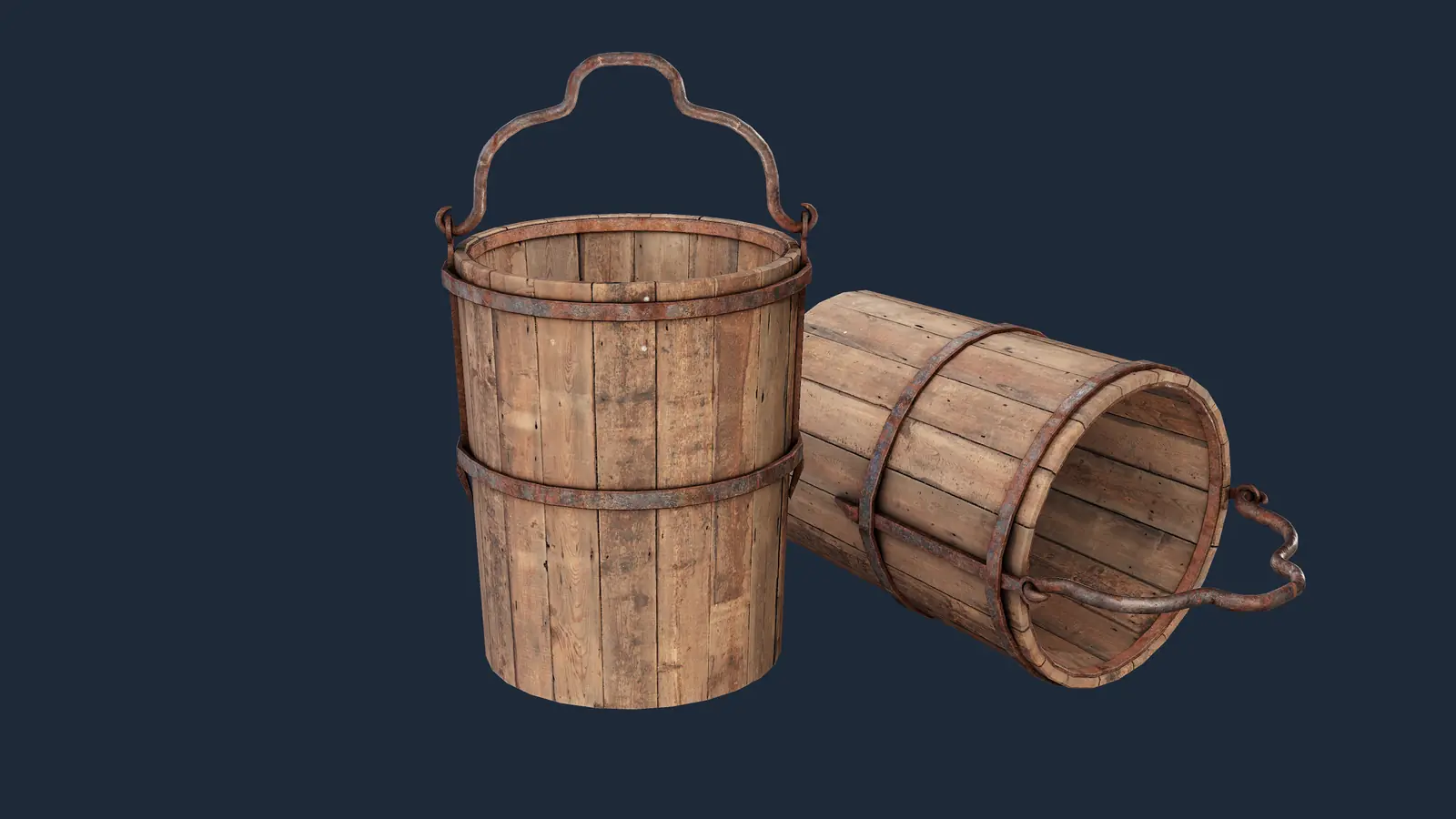 Cubo de agua de madera 3D model screenshot 1