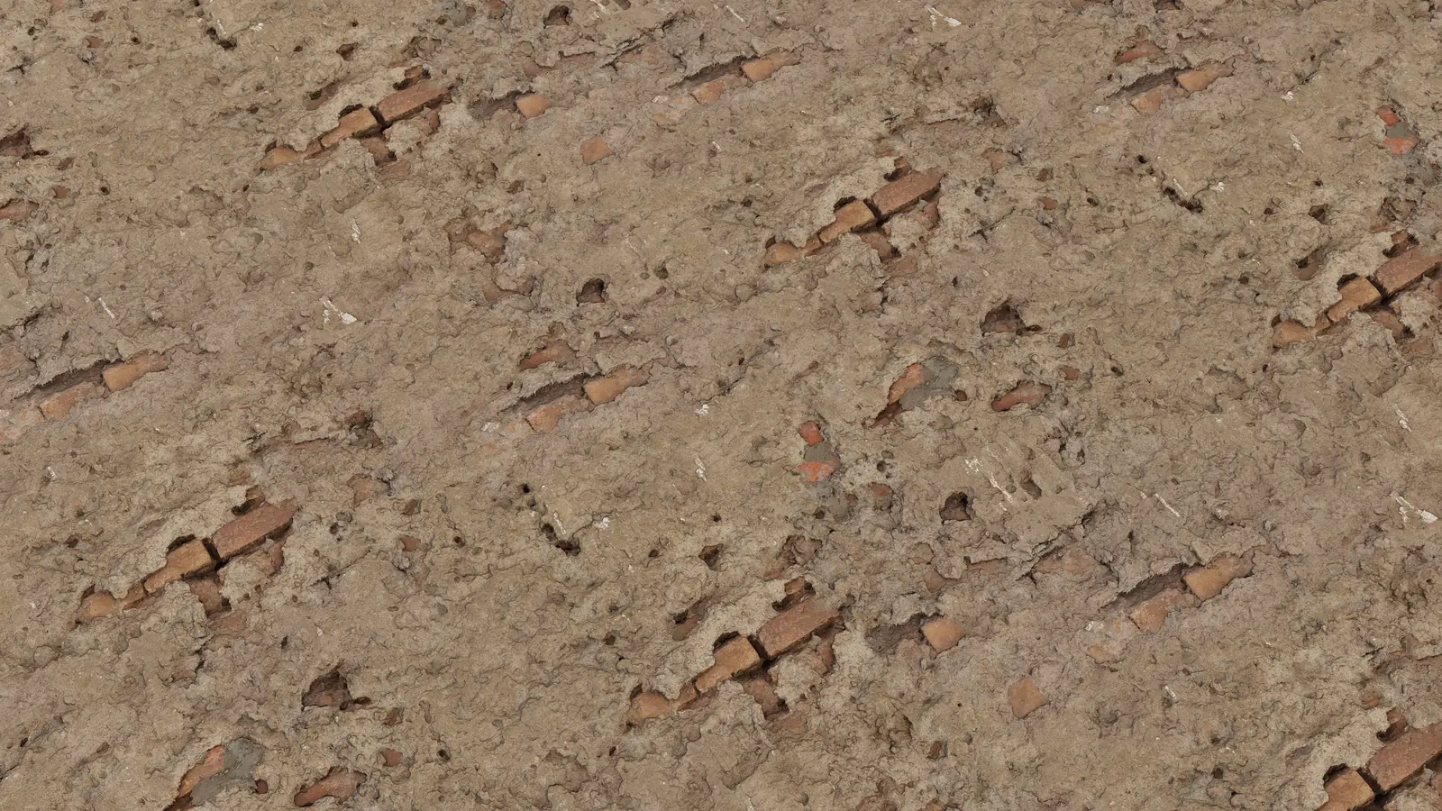 Damaged Plaster Wall with Bricks PBR texture screenshot 1