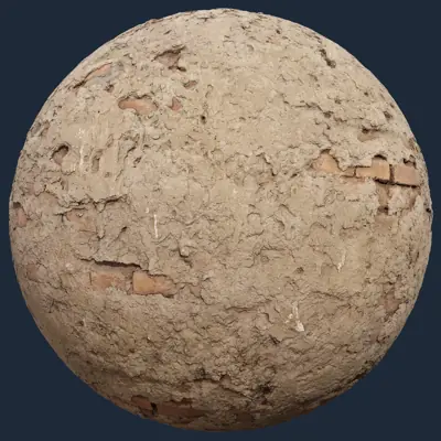 Damaged Plaster Wall with Bricks PBR Texture