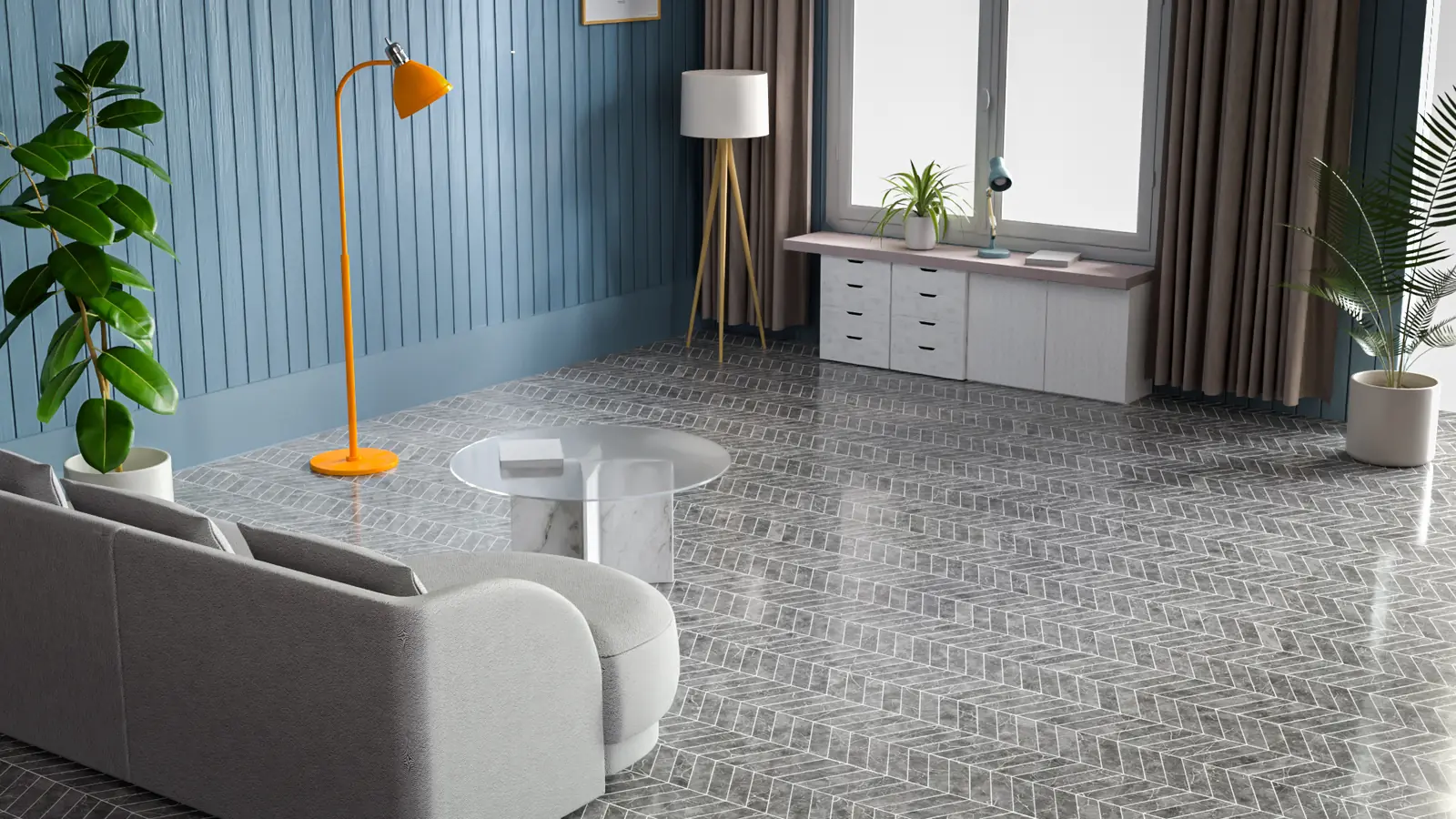 Luxury Grey Marble Herringbone Tile PBR texture screenshot 1