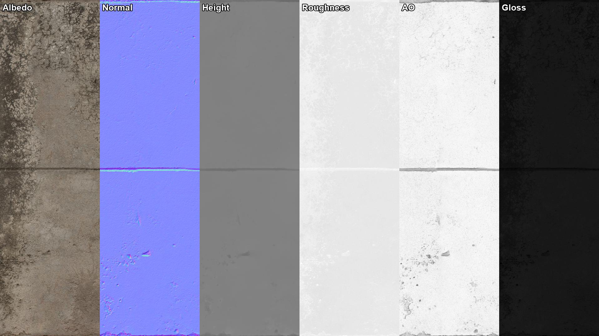 Грязная бетонная стеновая панель PBR texture screenshot 1