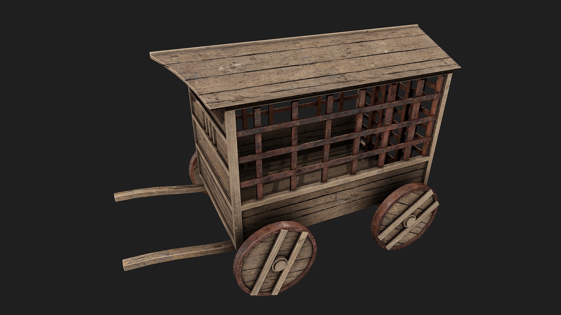 Mittelalterlicher hölzerner Gefängniswagen 3D model screenshot 1