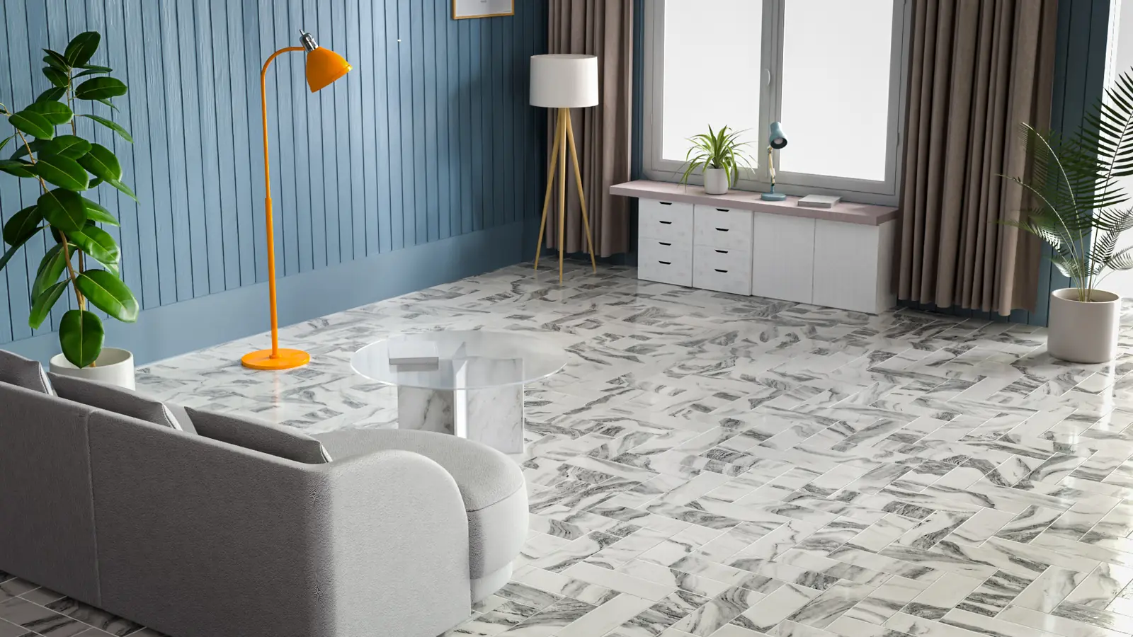 White Marble Basket Weave Tile PBR texture screenshot 1