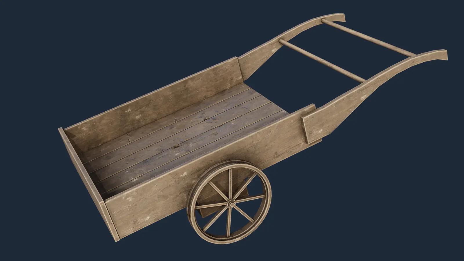 Carrito de madera antiguo 3D model screenshot 1