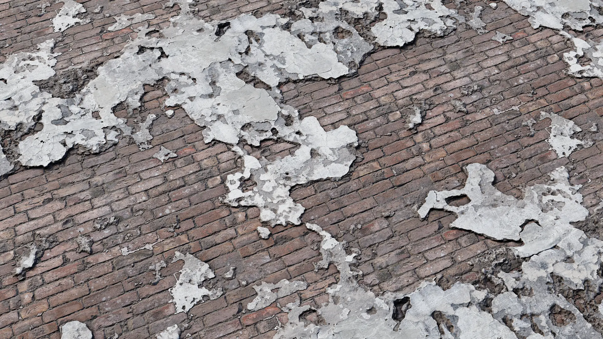 Поврежденная оштукатуренная кирпичная стена PBR texture screenshot 1