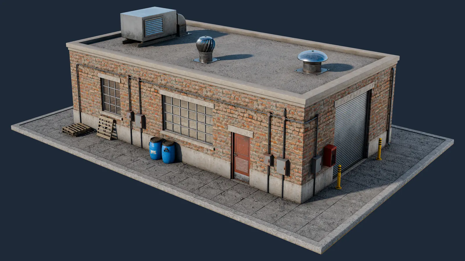 Industrial Brick Warehouse 3D Model Asset Pack screenshot 1