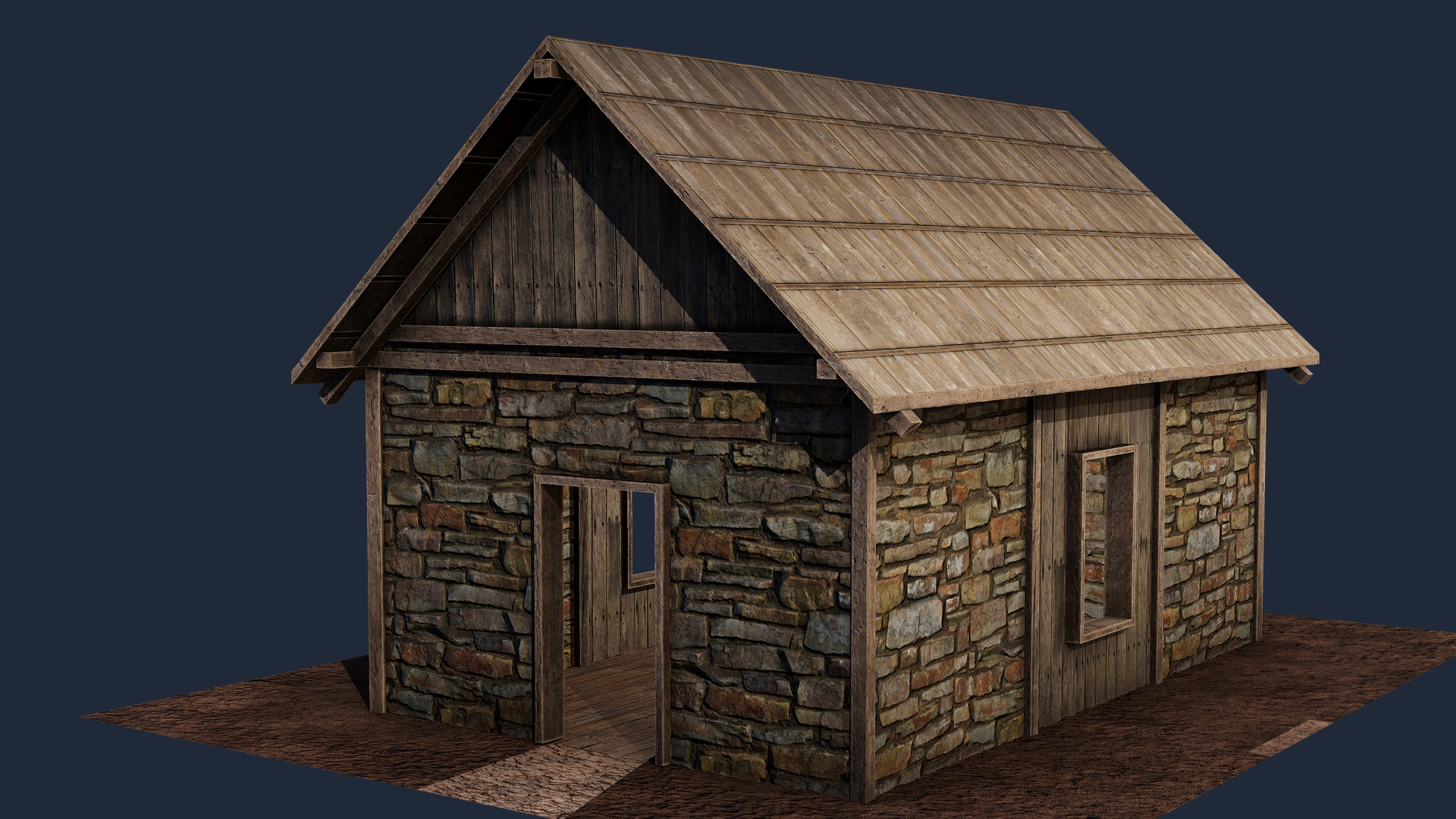 Средневековый каменный и деревянный коттедж 3D model screenshot 1