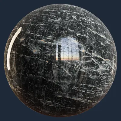 Fine Veined Black Marble PBR Texture